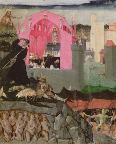 Mass of St Gregory the Great, Moses, Resurrection of the Dead (detail) by Enguerrand Quarton